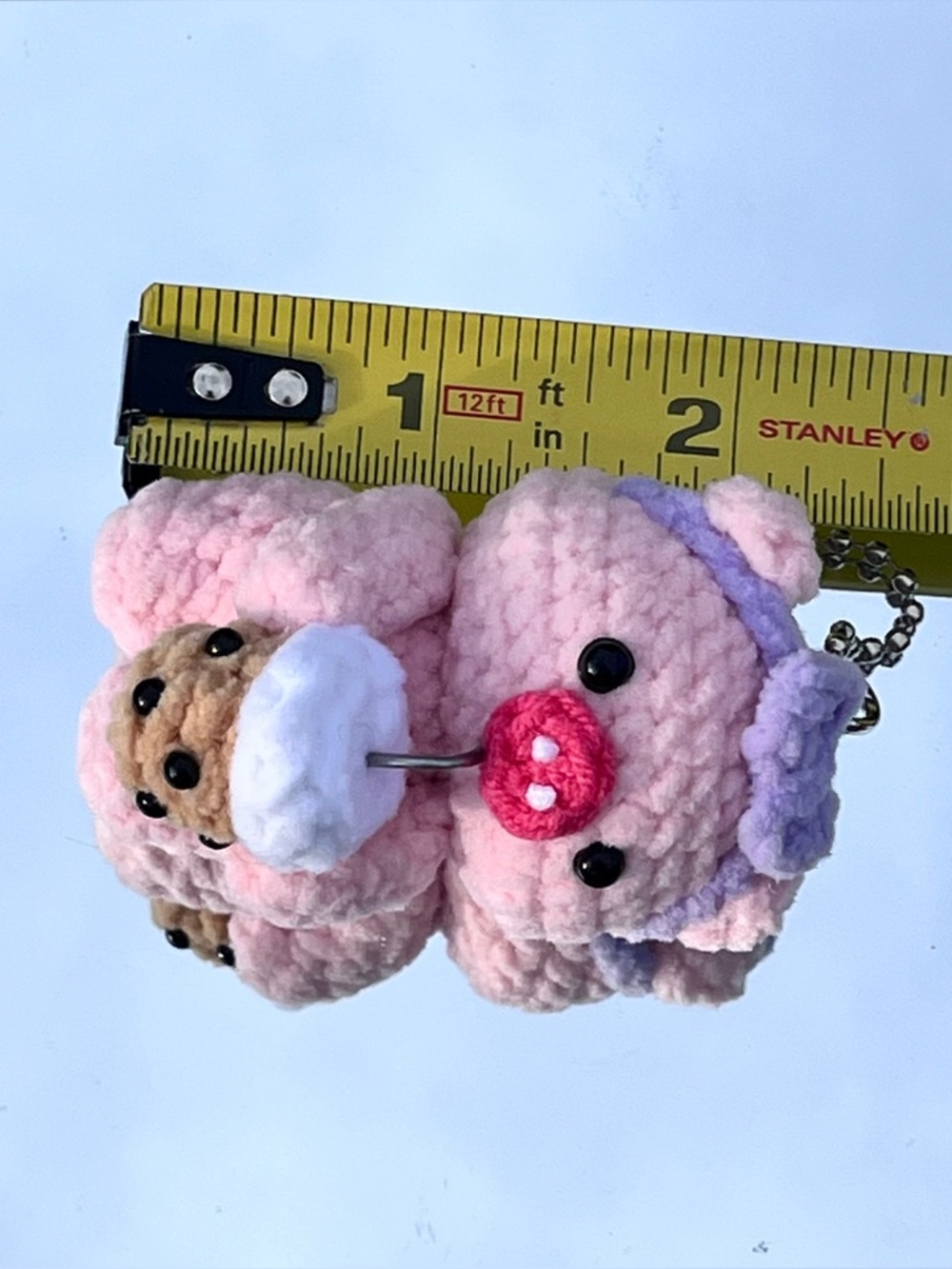 Boba Tea Mini Crochet Piggy with Purple Headband Key Chain / Purse Charm - Picture 7 of 7